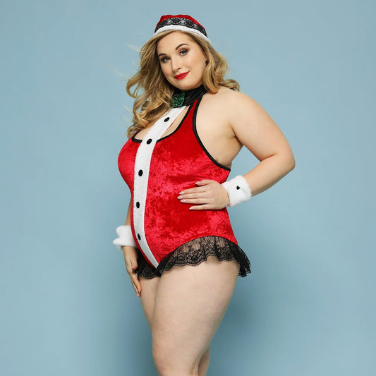 Plus Size Christmas Red One-Piece Lingerie - Plus Size XL-4XL - View 2
