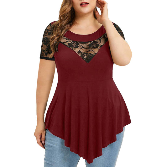 Plus Size Floral Lace Irregular Hem Blouse - Plus Size XL-4XL - View 2