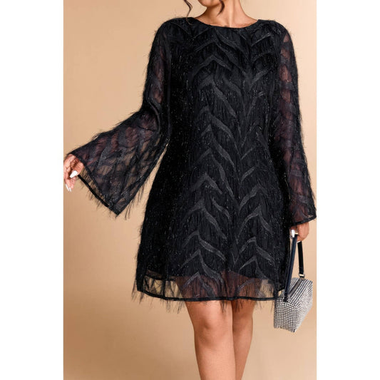Plus Size Sequin Fringe Lace Short Dress - Plus Size XL-4XL - View 2