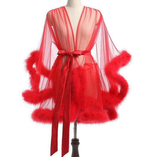 Plus Size Sheer Openwork Raw-Edge Nightgown - Plus Size XL-4XL - View 2