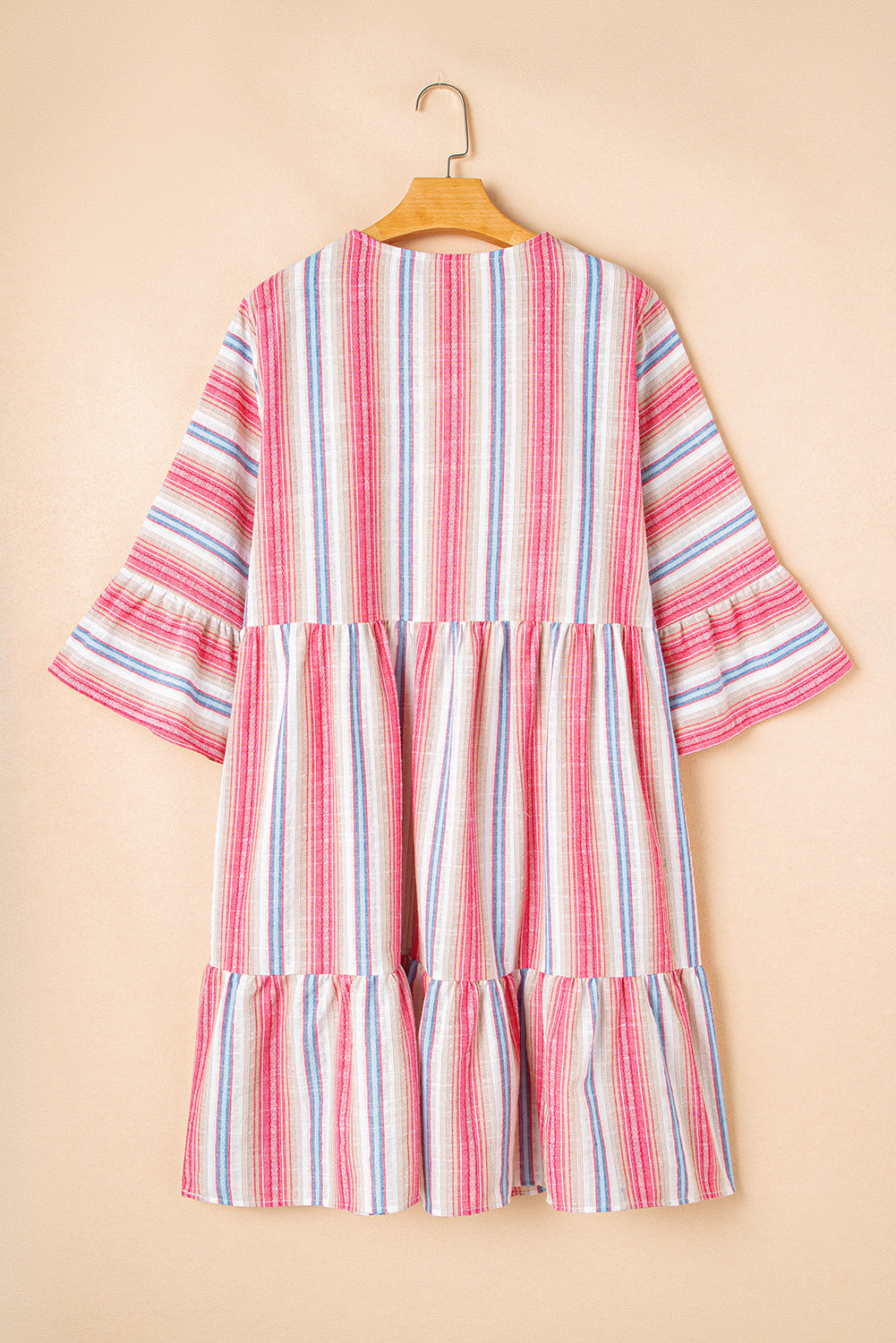 Plus Size Embroidered Flared 3/4 Sleeve V Neck Dress - Plus Size XL-4XL - View 7