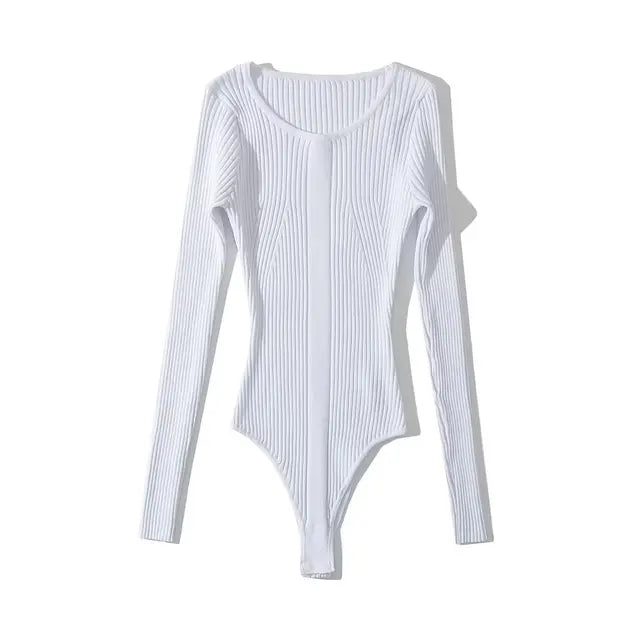 Plus Size Long Sleeve Knitted Rib Bodysuit