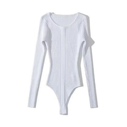 Plus Size Long Sleeve Knitted Rib Bodysuit - Plus Size XL-4XL - View 8