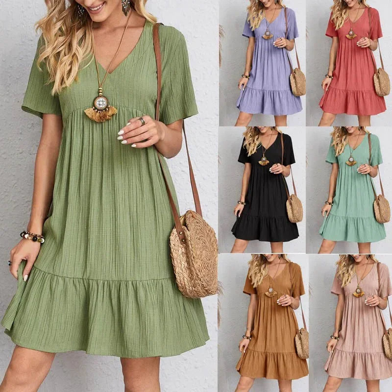 Plus Size Midi Dress V-Neck Short Sleeve
