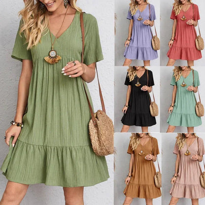 Plus Size Midi Dress V-Neck Short Sleeve
