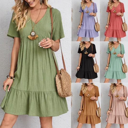 Plus Size Midi Dress V-Neck Short Sleeve