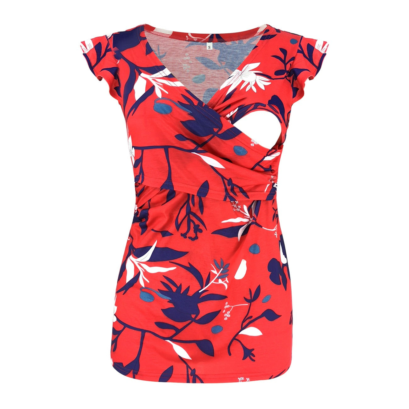 Plus Size Maternity Deep V-Neck Printed Breastfeeding Top