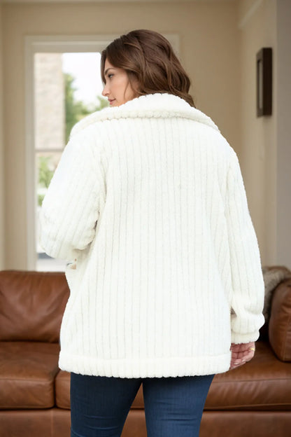 Plus Size Collared Fuzzy Button-Down Outerwear - Plus Size XL-4XL - View 2