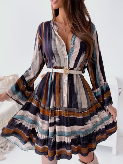 Plus Size Buttoned Striped Long Sleeve Mini Dress - Plus Size XL-4XL - View 7