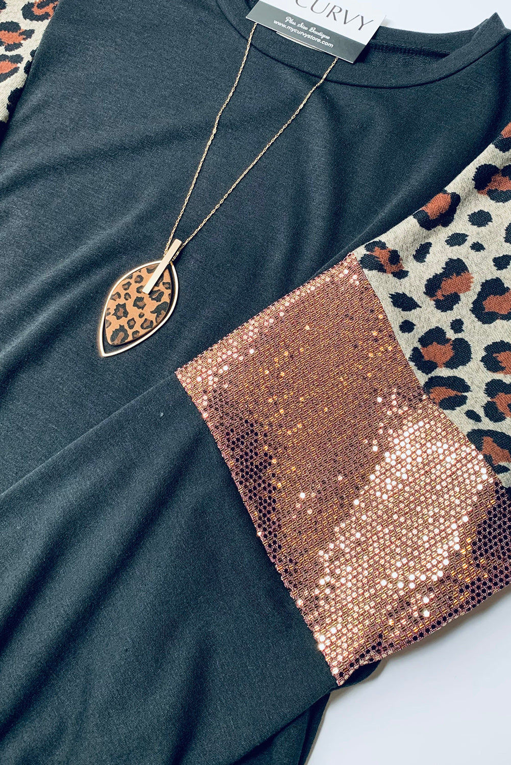 Plus Size Leopard Sequin Long Sleeve Top