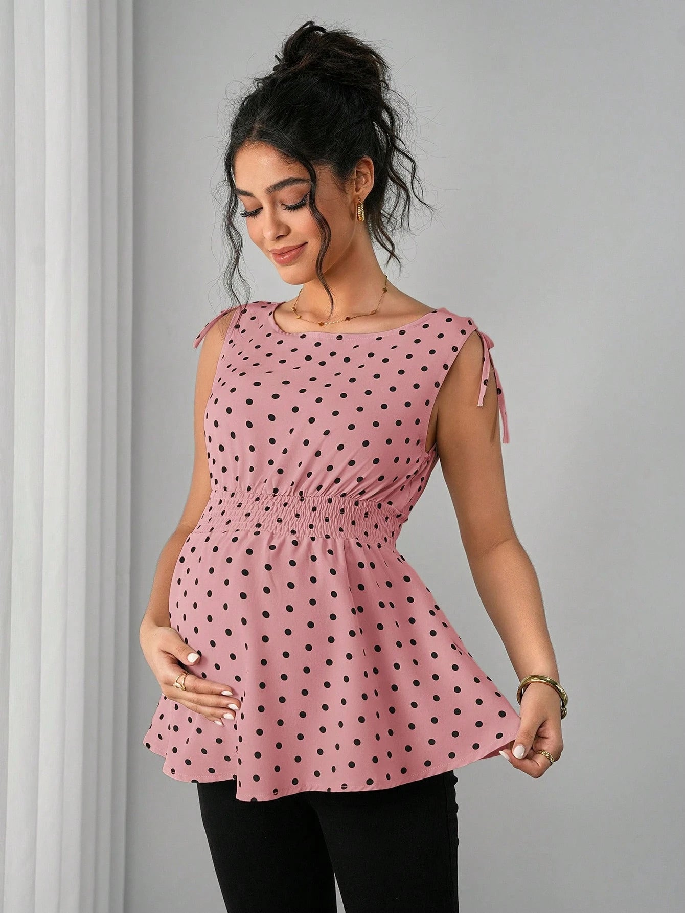 Chic Dot Print Sweet Style Maternity Strapless TopFashion Simple Elegant Spring Summer - Plus Size Clothing