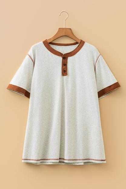 Plus Size Distressed Color Block Henley Tee - Plus Size XL-4XL - View 3