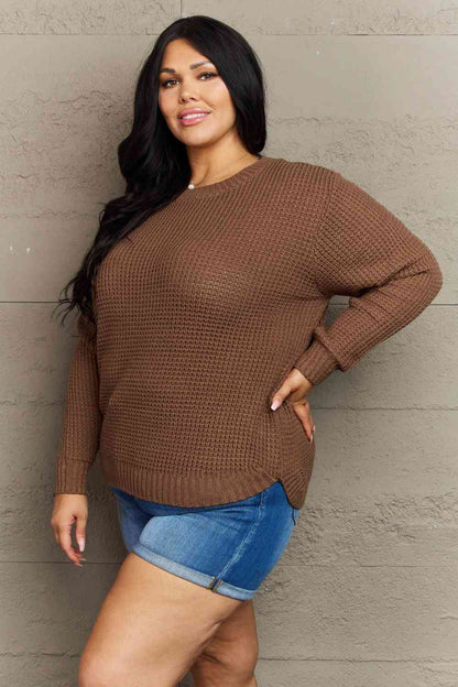 Plus Size Breezy Days High Low Waffle Knit Sweater - Plus Size XL-4XL - View 3