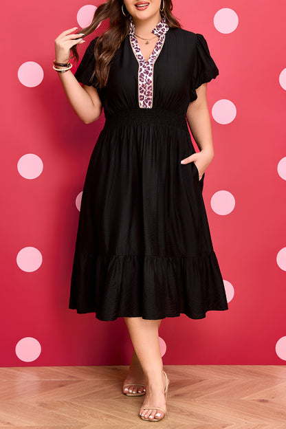 Plus Size Leopard V-Neck Smocked Dress - Plus Size XL-4XL - View 8