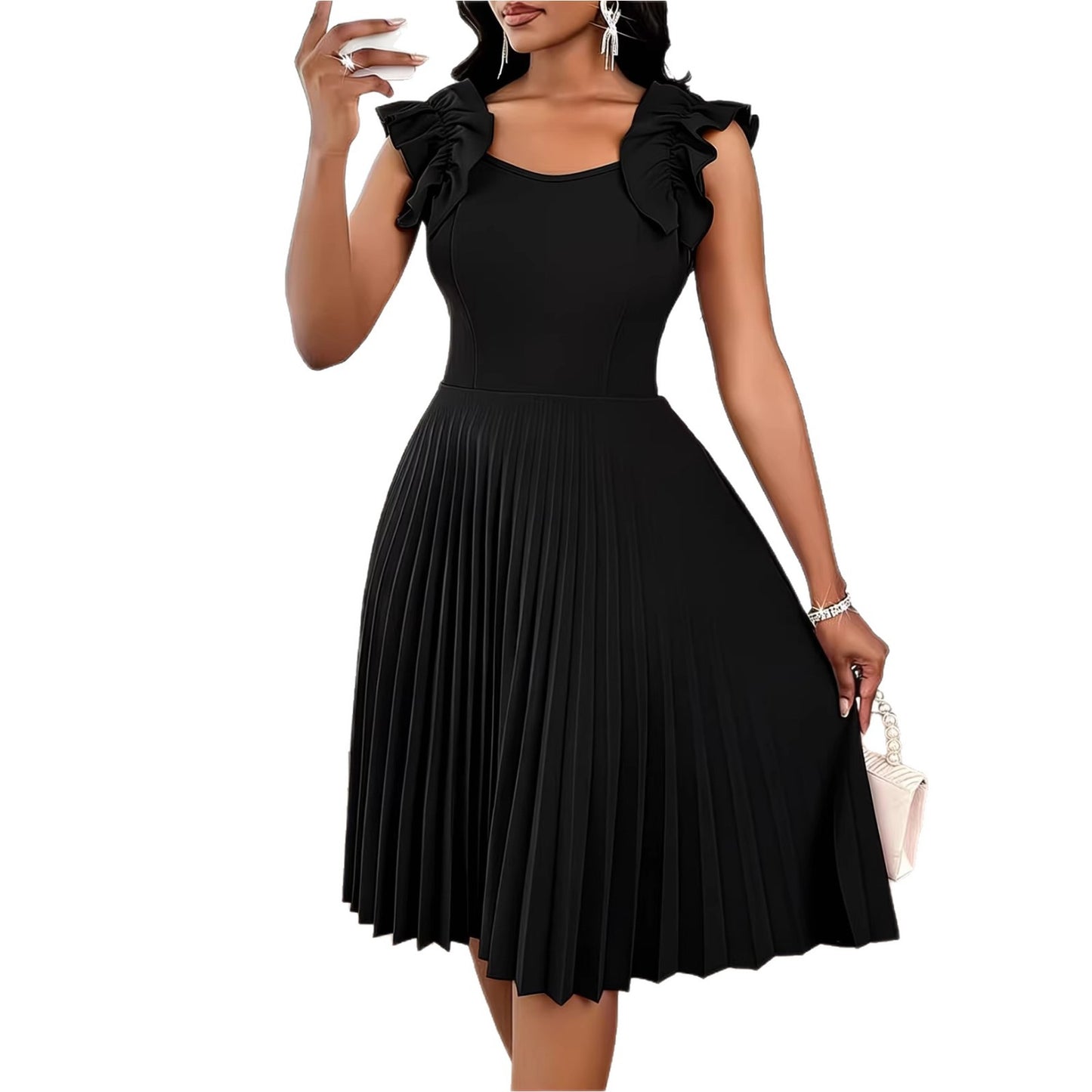 Plus Size Elegant Sleeveless Pleated Mini Dress