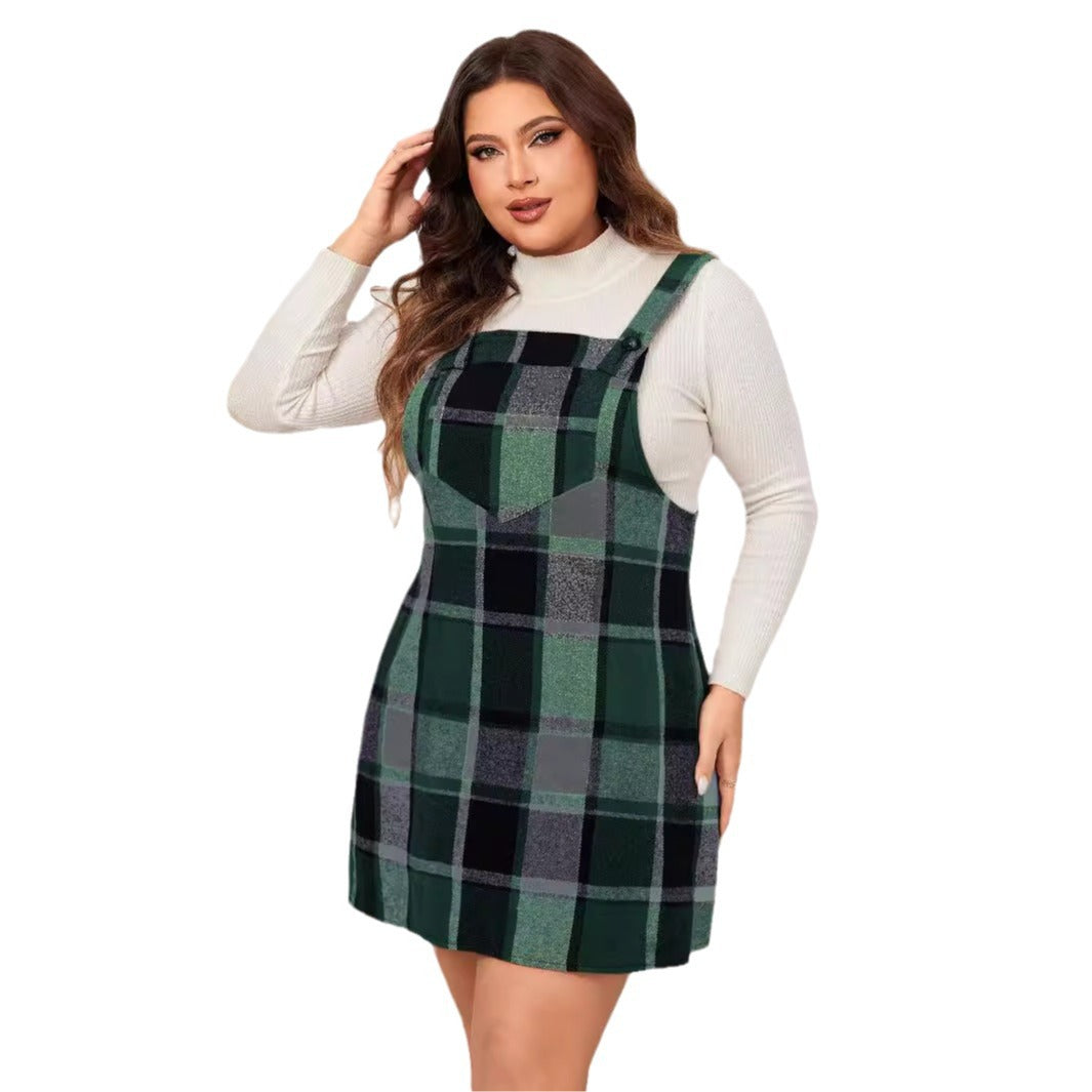 Plus Size Plaid A-Line Long Dress