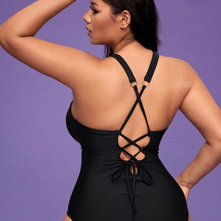 Plus Size Solid Padded One-Piece Swimsuit