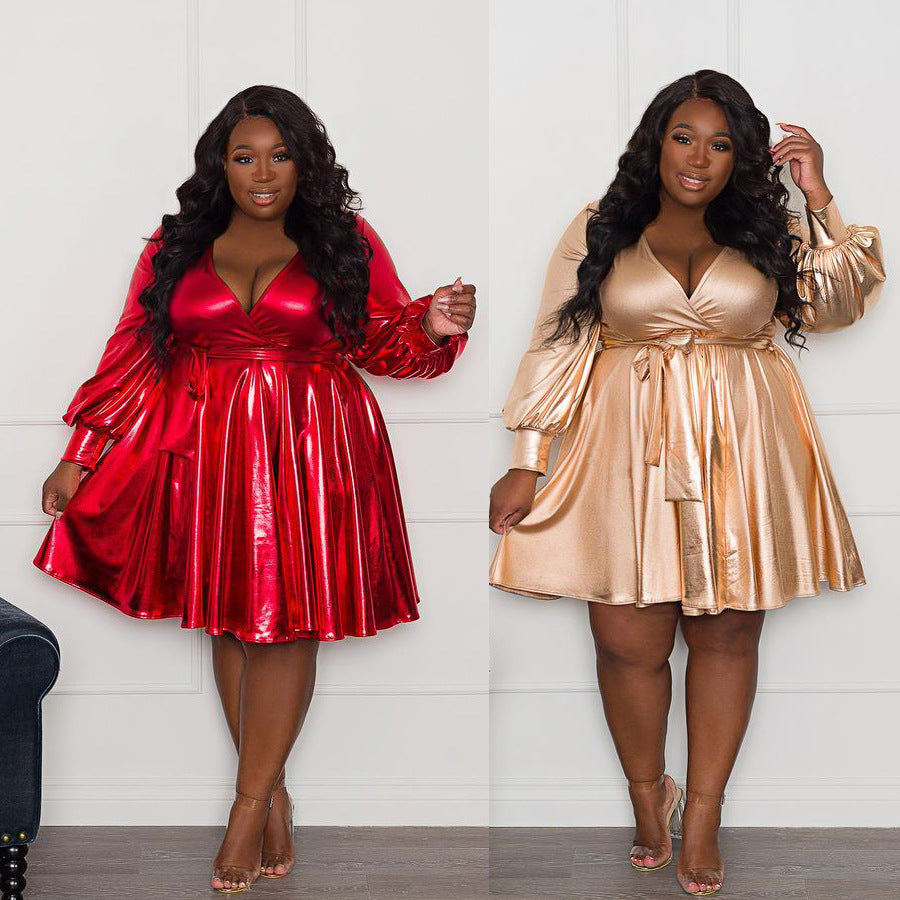 Plus Size Long Sleeve Lace Up Hem Dress