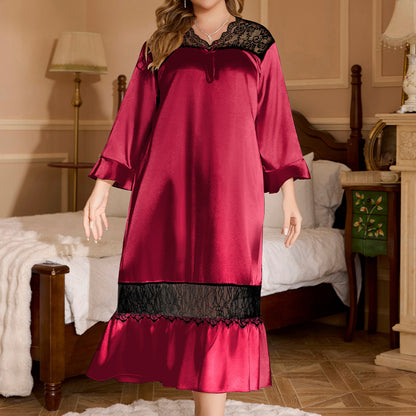 Plus Size Summer Long Sleeve Lace Nightgown — side detail