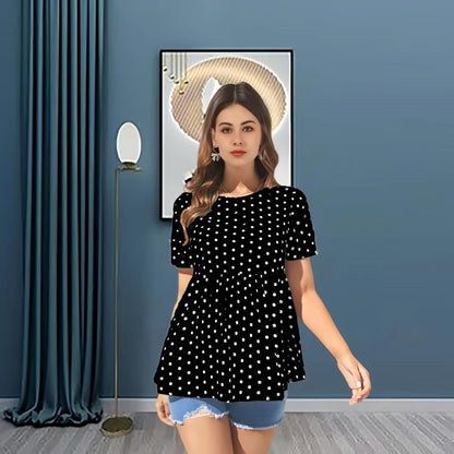 Fashionable and comfortable polka dot short sleeved round neck maternity shirt - Plus Size Clothing