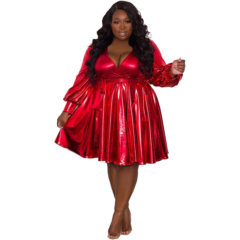 Plus Size Long Sleeve Lace Up Hem Dress