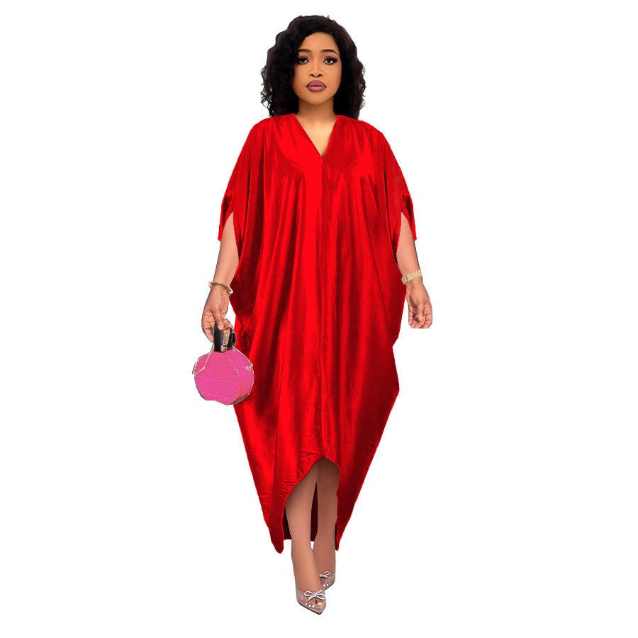 Plus Size V-Neck Solid Color Dress