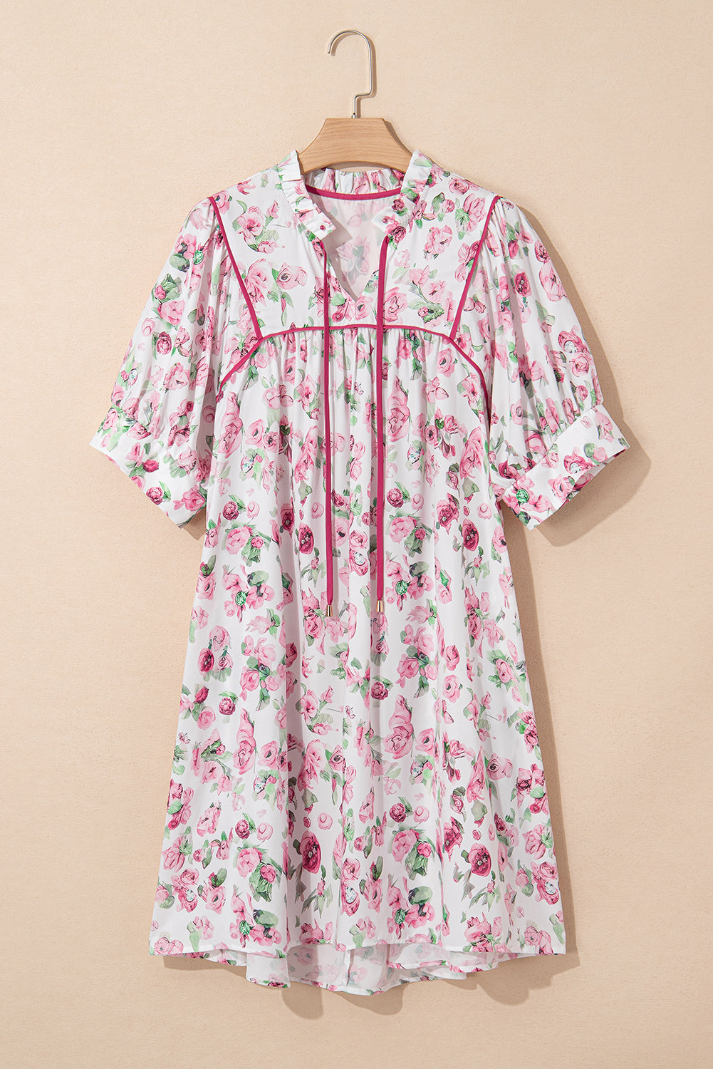 Plus Size Floral Split Neck Mini Dress