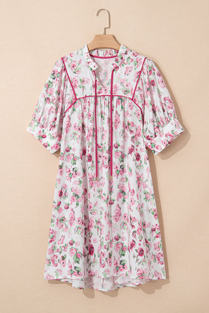 Plus Size Floral Split Neck Mini Dress