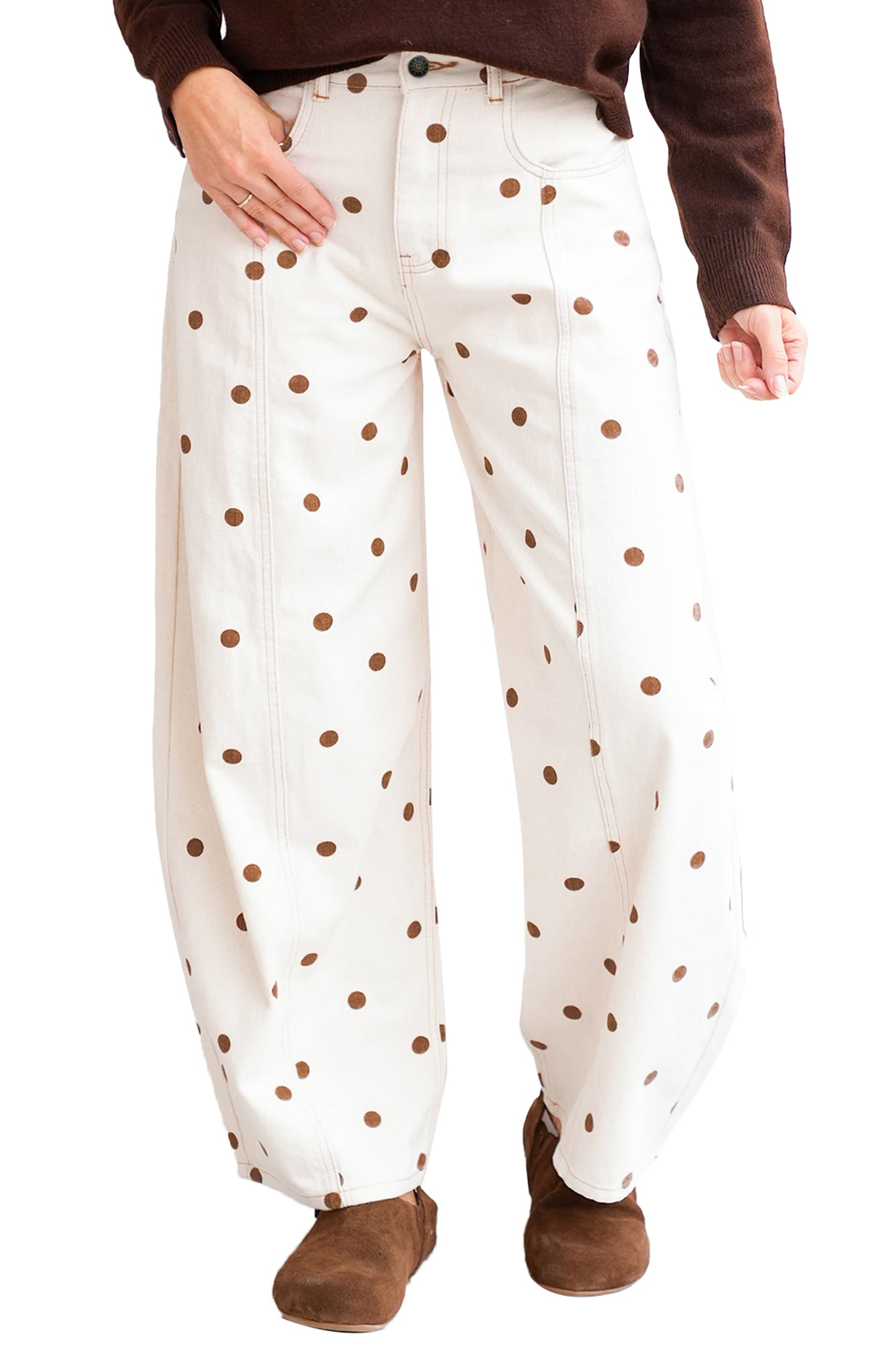 Plus Size Polka Dot Print Barrel Jeans