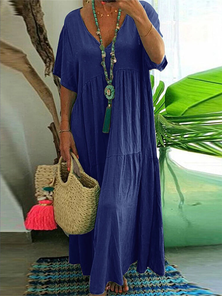 Plus Size Casual Loose V-Neck Long Dress
