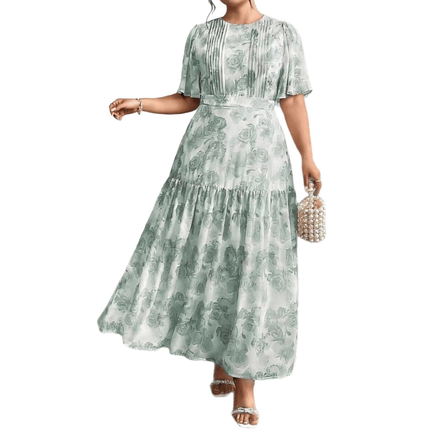 Plus Size Literary Retro Floral A-Line Dress