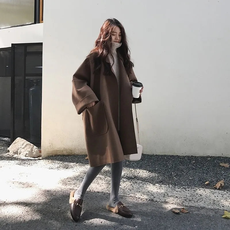 Plus Size Elegant Woolen Trench Coat Winter