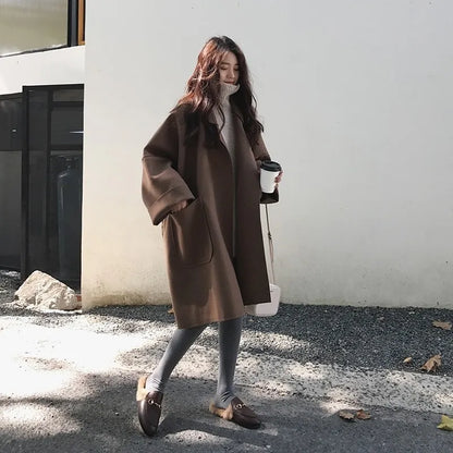 Plus Size Elegant Woolen Trench Coat Winter