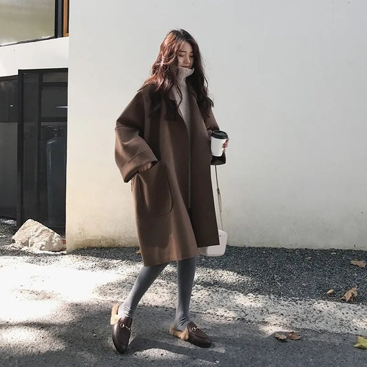 Plus Size Elegant Woolen Trench Coat Winter