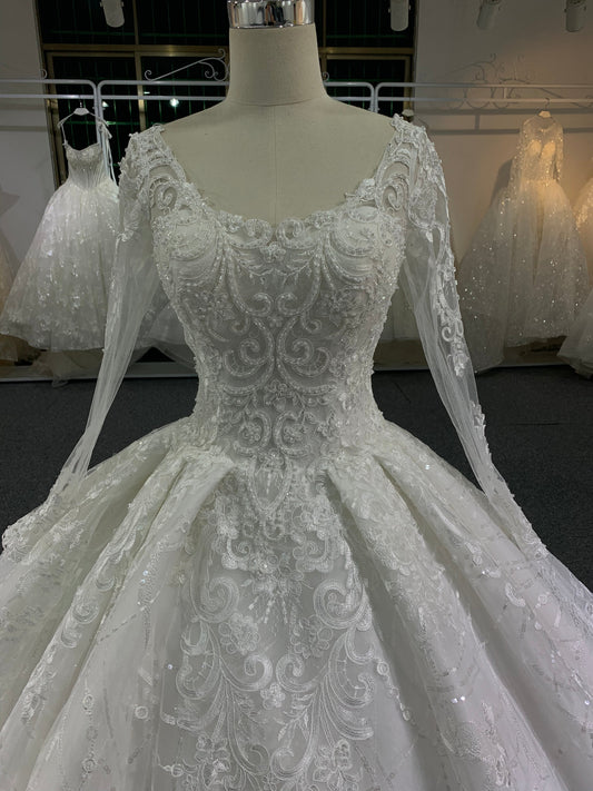 Plus Size Scoop Neck Lace Wedding Dress - Plus Size XL-4XL