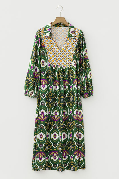 Plus Size Mixed Floral Patchwork V Neck Maxi Dress - Plus Size XL-4XL - View 4
