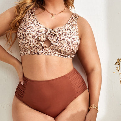 Plus Size Leopard Maternity Swimsuit - Plus Size XL-4XL - View 5