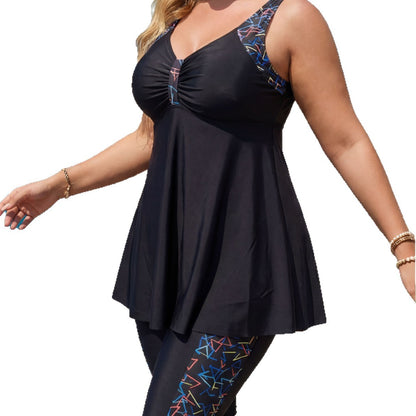 Plus Size Tankini Swimsuit with Skirt Flat Leg - Plus Size Clothing