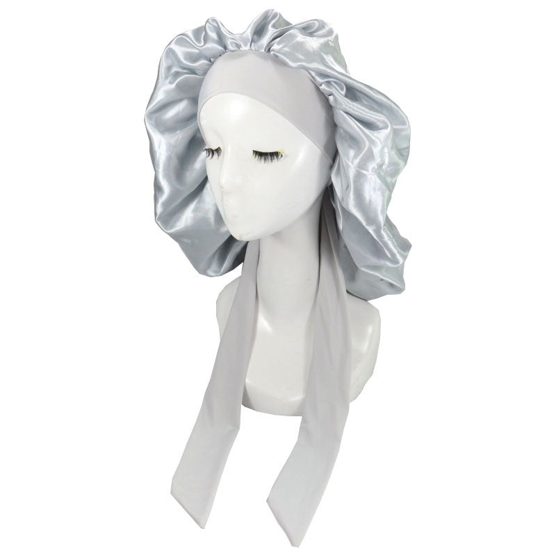 Laced Sleeping Cap Simulation Silk Home Hat Moon Cap Long Hair Care Silk Sleeping Cap Maternity Cap - Plus Size Clothing
