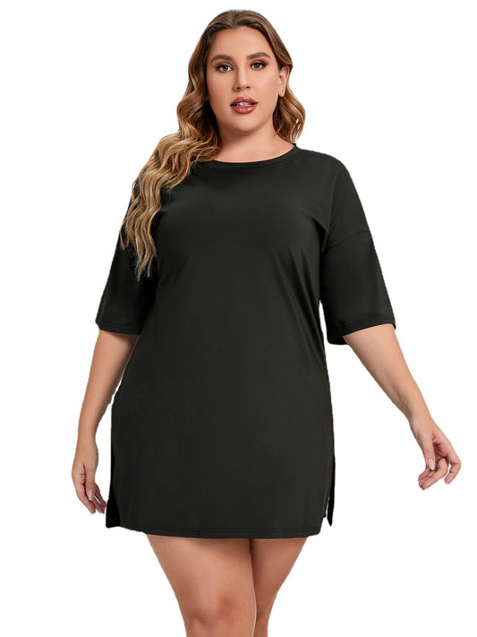 Plus Size Round Neck Milk Silk T-Shirt