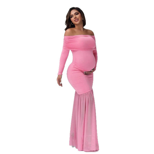 Elegant Fitted Bodycon Mesh Splicing Formal Maternity Dress - Plus Size Clothing