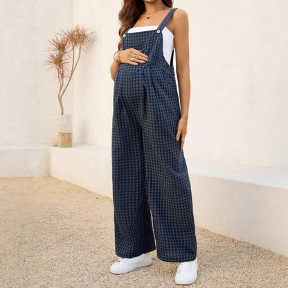 Plus Size Checkered Maternity Jumpsuit Loose Overalls