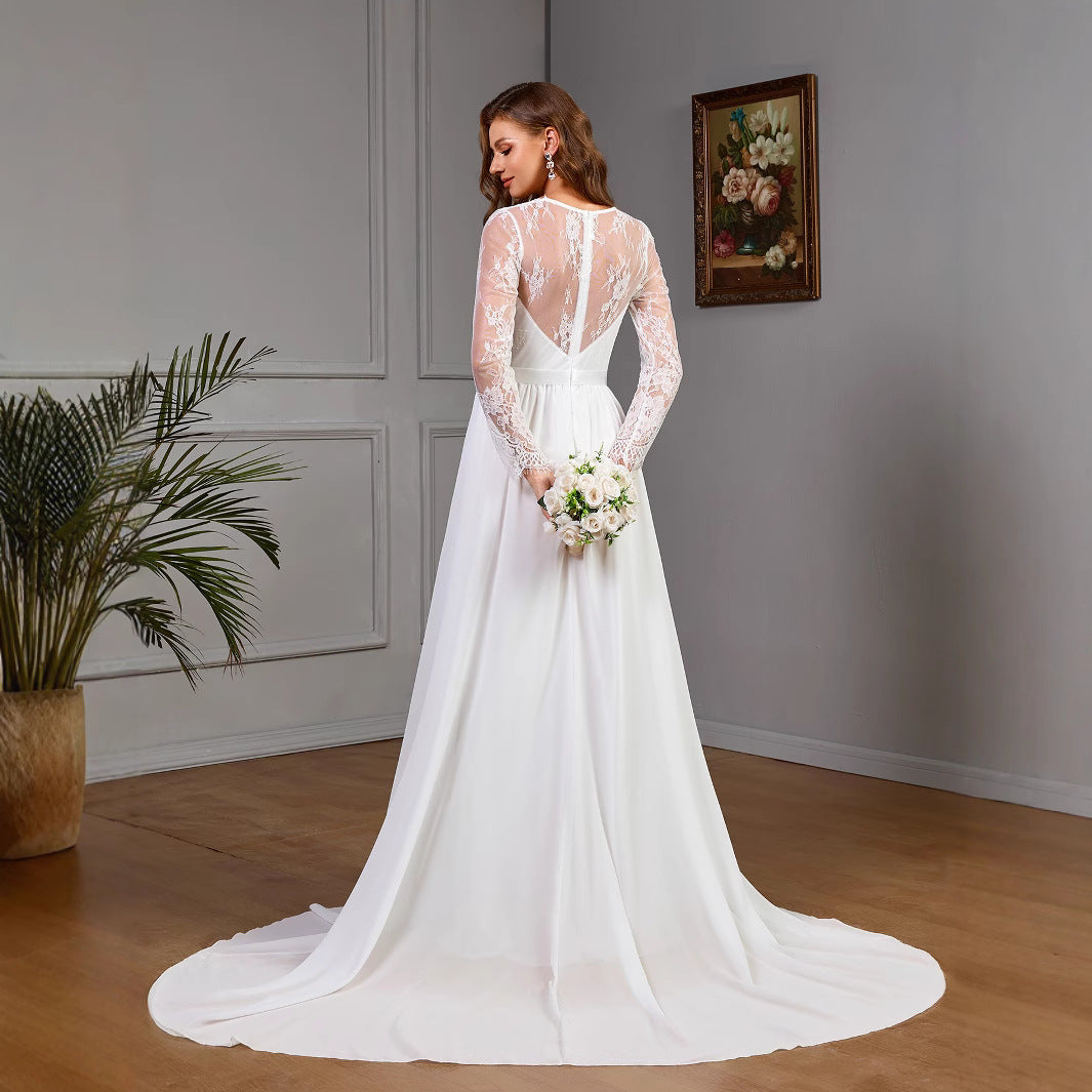 Plus Size Lace Long Sleeve Wedding Bridal Dress