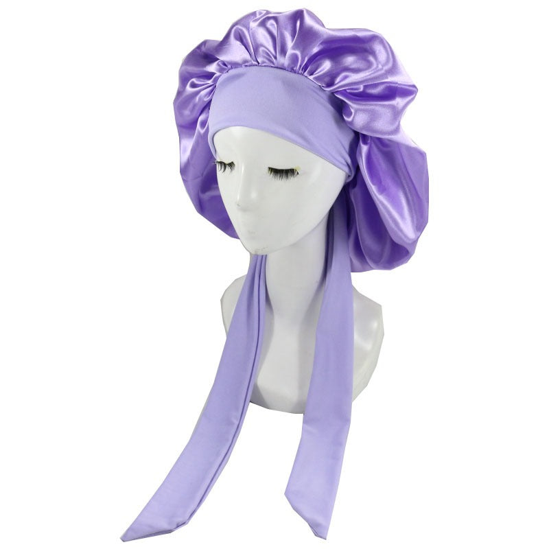 Laced Sleeping Cap Simulation Silk Home Hat Moon Cap Long Hair Care Silk Sleeping Cap Maternity Cap - Plus Size Clothing