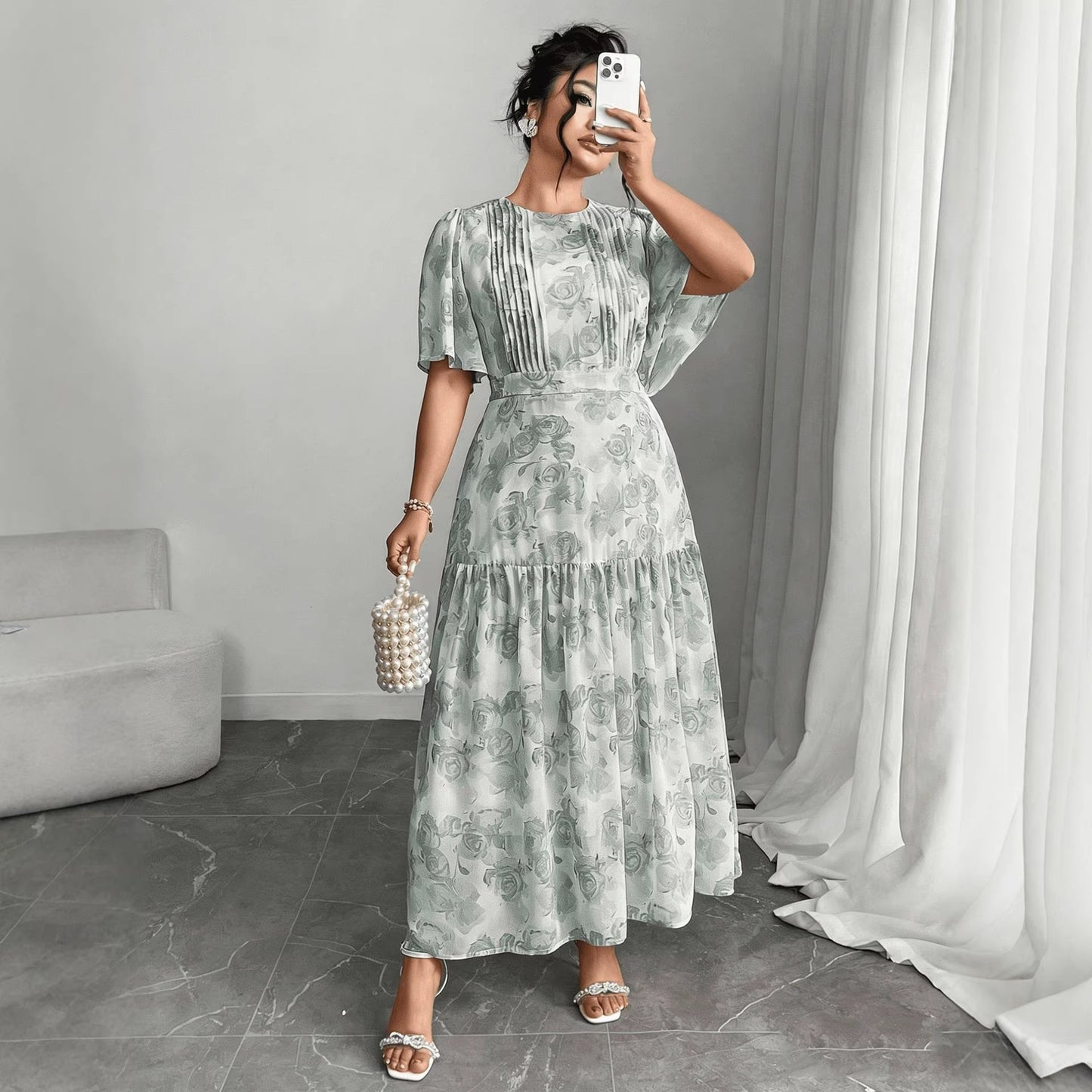 Plus Size Literary Retro Floral A-Line Dress
