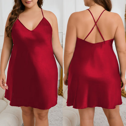 Plus Size Sleeveless Nightgown V-Neck Short - Plus Size Clothing