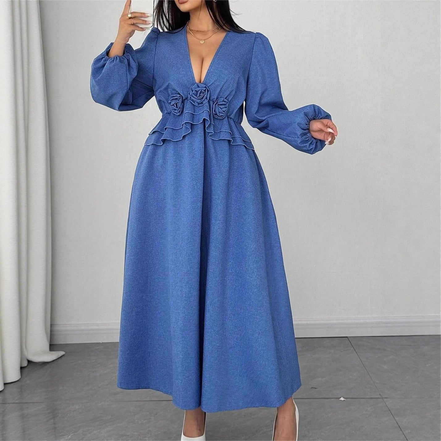 Plus Size Elegant V-Neck Floral Maxi Dress