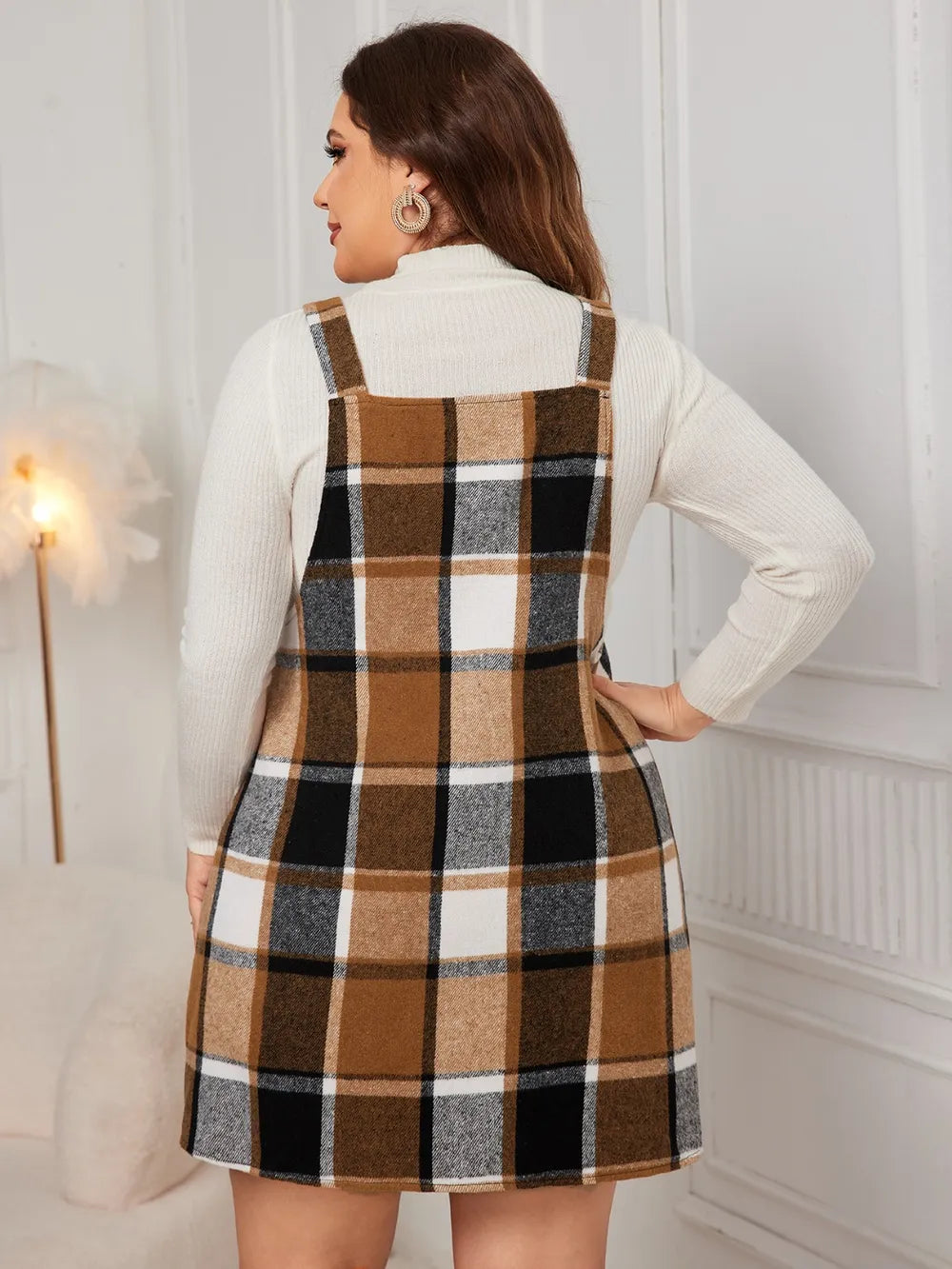 Plus Size Plaid Overall Mini Dress