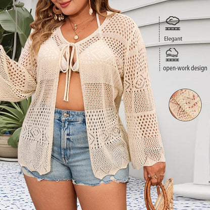 Plus Size Hollow Knit Cardigan - Plus Size XL-4XL - View 1
