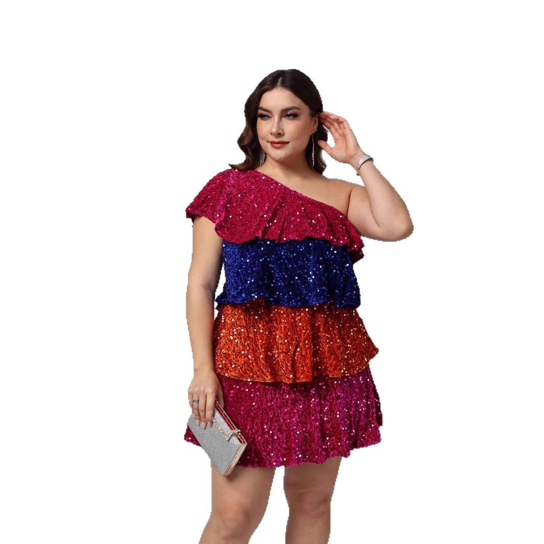 Plus Size Shiny Sequin Party Cocktail Dress
